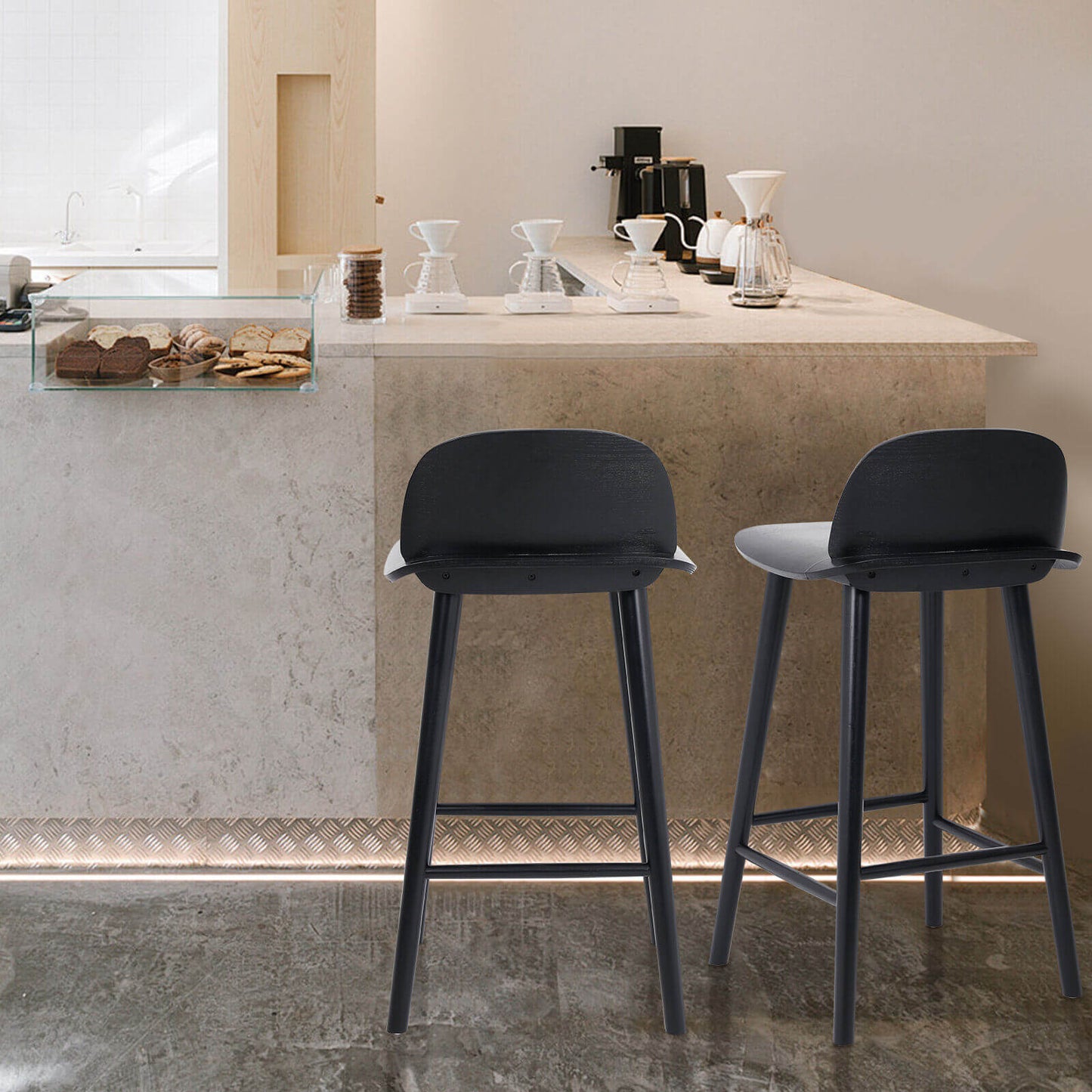Black Modern Scandinavian Style 65cm Wooden Bar Stools | Black