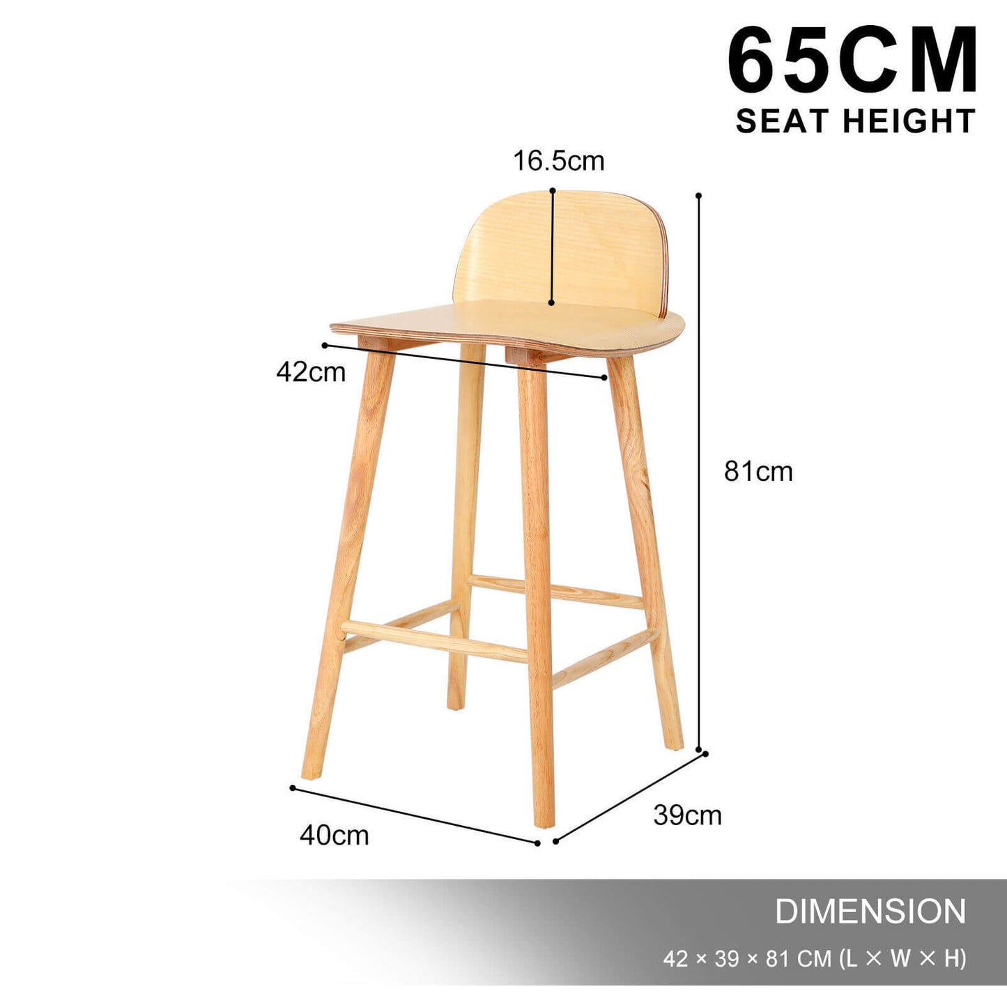 Natural Modern Scandinavian Style 65cm Wooden Bar Stools | Natural