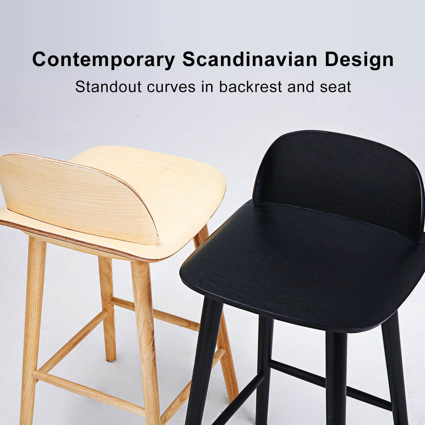 Natural Modern Scandinavian Style 65cm Wooden Bar Stools | Natural