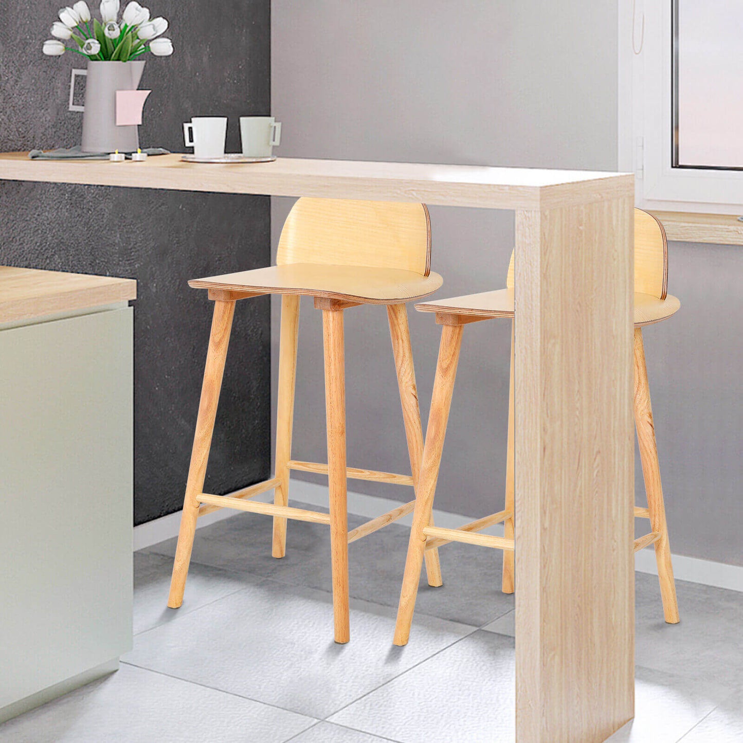 Natural Modern Scandinavian Style 65cm Wooden Bar Stools | Natural