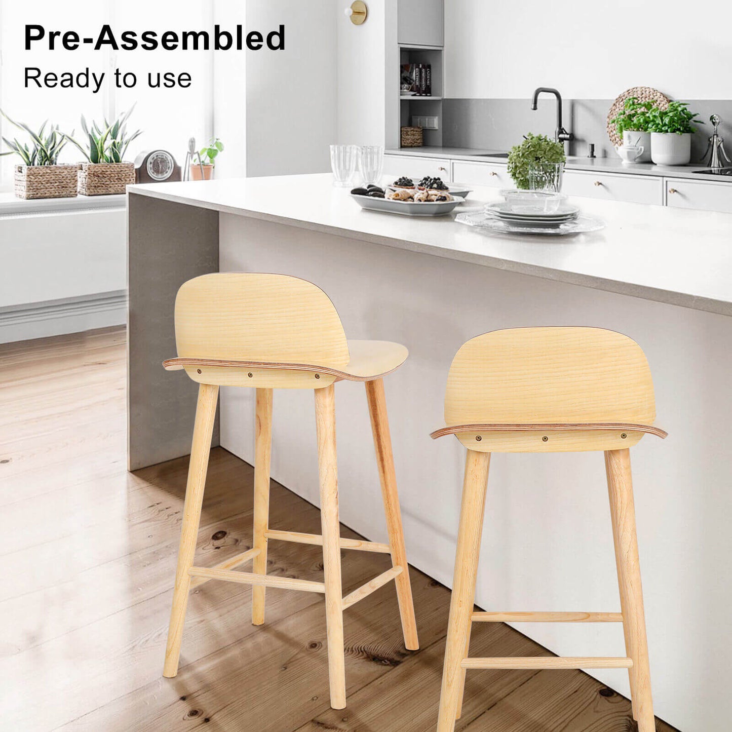 Natural Modern Scandinavian Style 65cm Wooden Bar Stools | Natural