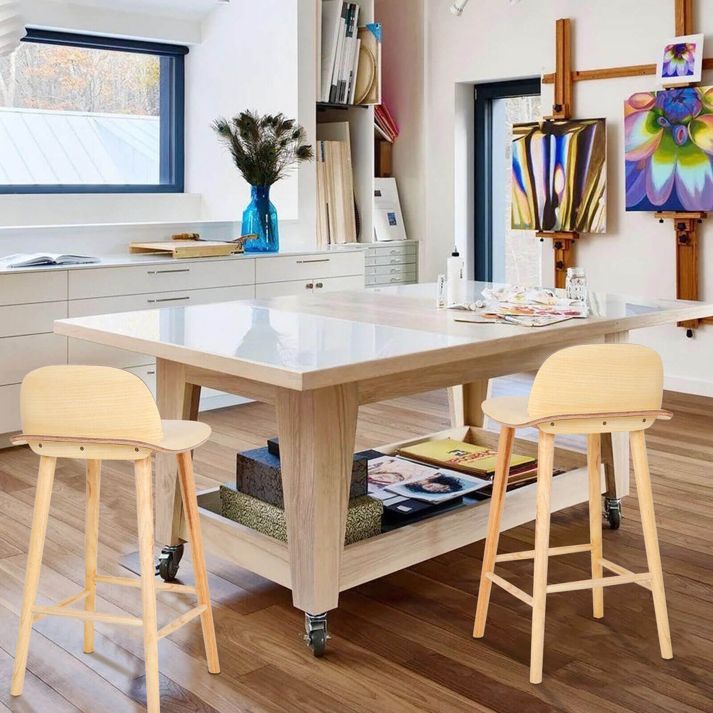 Natural Modern Scandinavian Style 65cm Wooden Bar Stools | Natural