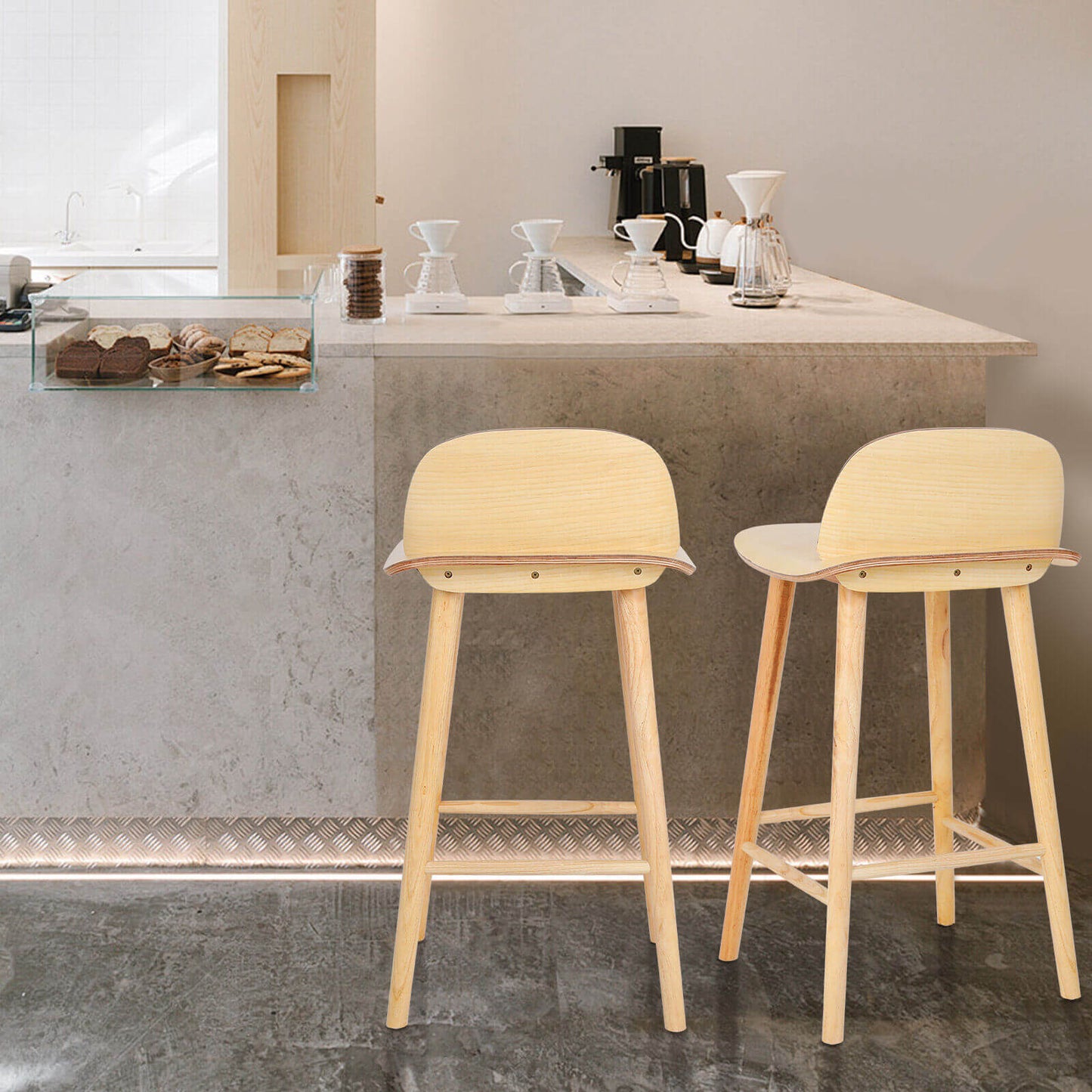 Natural Modern Scandinavian Style 65cm Wooden Bar Stools | Natural