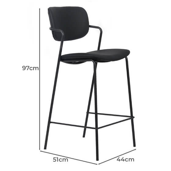 Oakford | Contemporary Ice Grey Black PU Leather Bar Stools | Set Of 2| Black