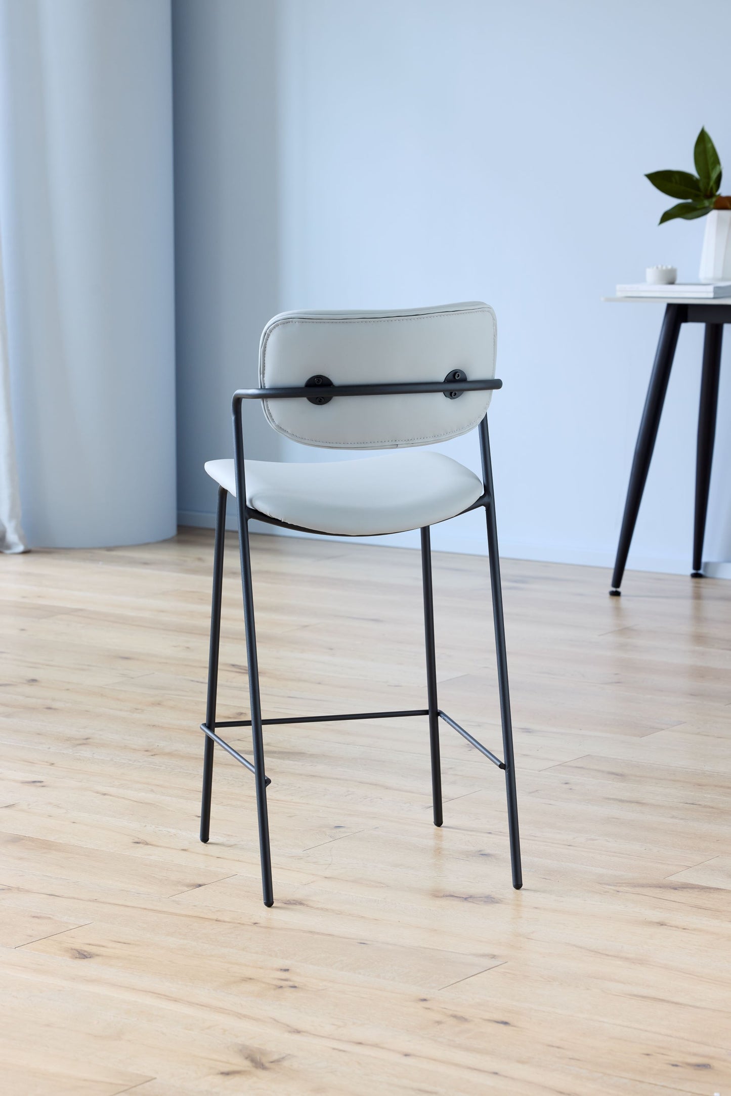 Oakford | Contemporary Ice Grey Black PU Leather Bar Stools | Set Of 2| Grey