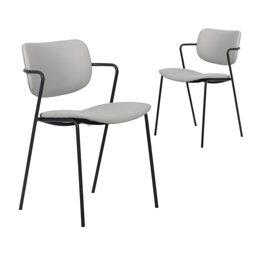 Oakford | Contemporary Ice Grey Black PU Leather Dining Chairs | Set Of 2 | Grey