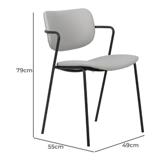 Oakford | Contemporary Ice Grey Black PU Leather Dining Chairs | Set Of 2 | Grey