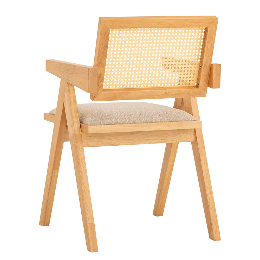 Beige Natural Rattan Wooden Dining Chair With Arms