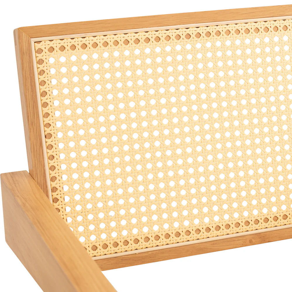 Beige Natural Rattan Wooden Dining Chair With Arms