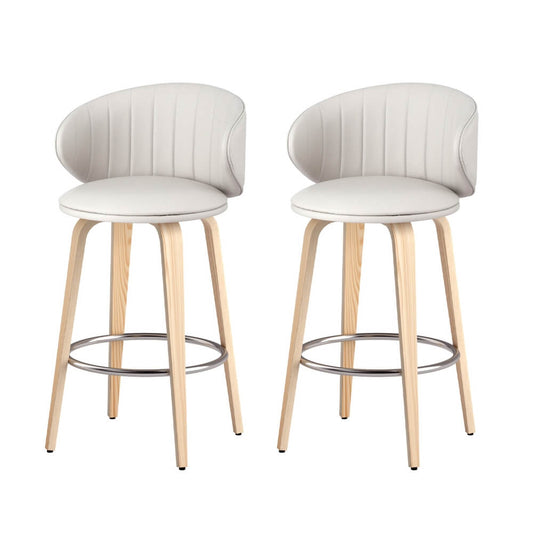 Palmerton Modern 65cm Beige PU Leather Wooden Bar Stools | Beige