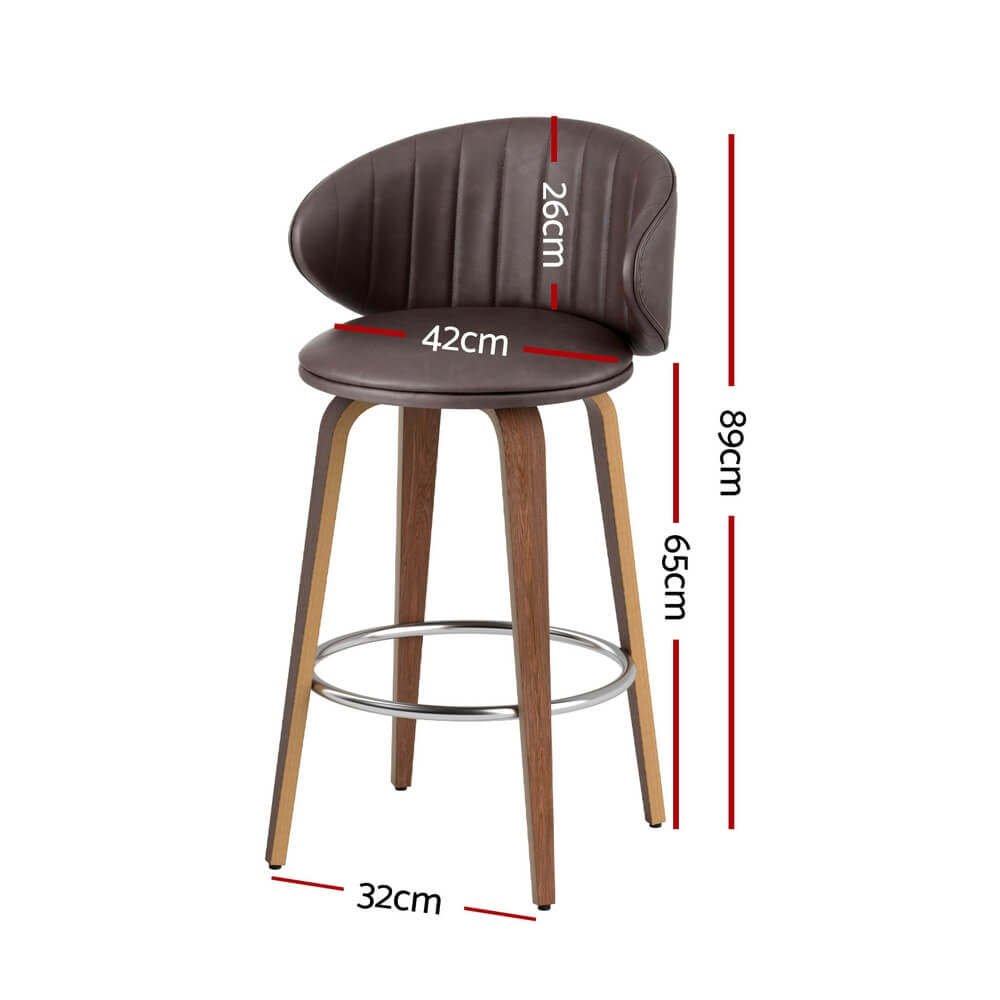 Palmerton Modern 65cm Brown PU Leather Wooden Bar Stools | Brown