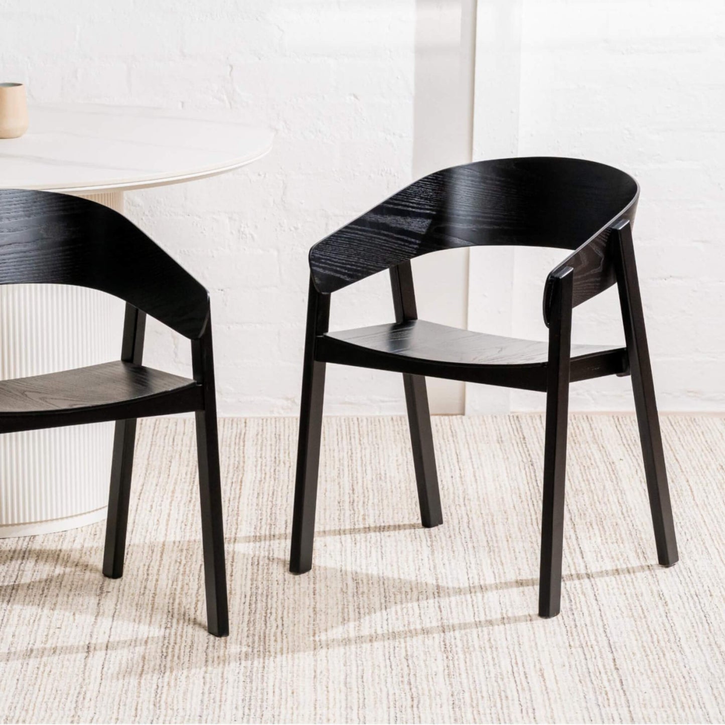 Panama | Modern Coastal Scandinavian Style Natural Black Wooden Dining Chairs with Arms | Black