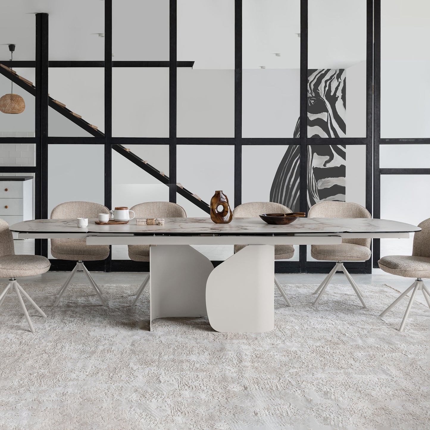 Pembroke | Marble Look Modern Ceramic 8 – 12 Person Extendable 2M Dining Table | White