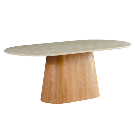 Piermont | Coastal Faux Marble Beige 8 Person Wooden Dining Table | Beige