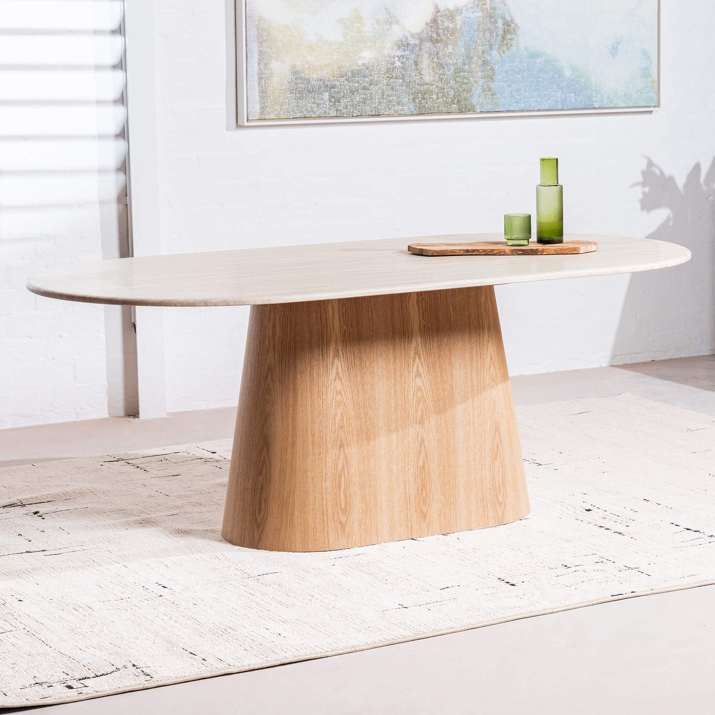 Piermont | Coastal Faux Marble Beige 8 Person Wooden Dining Table | Beige