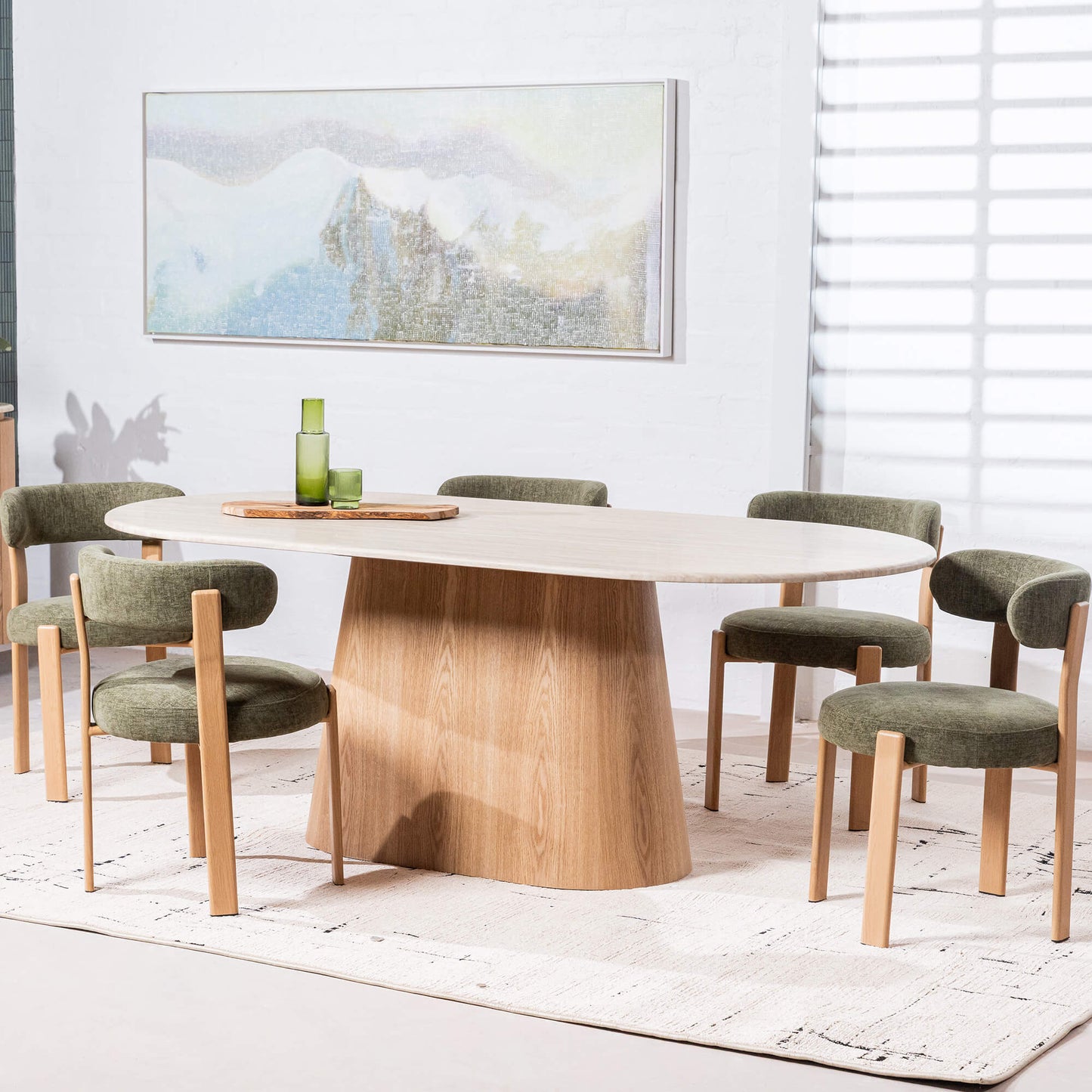 Piermont | Coastal Faux Marble Beige 8 Person Wooden Dining Table | Beige