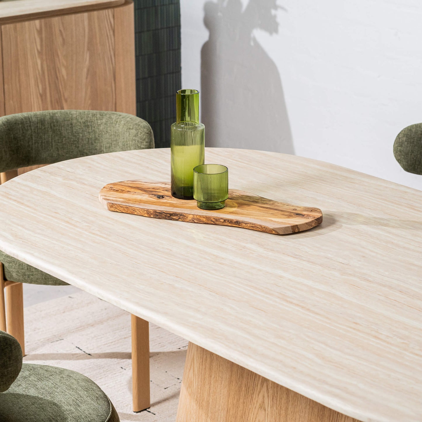 Piermont | Coastal Faux Marble Beige 8 Person Wooden Dining Table | Beige