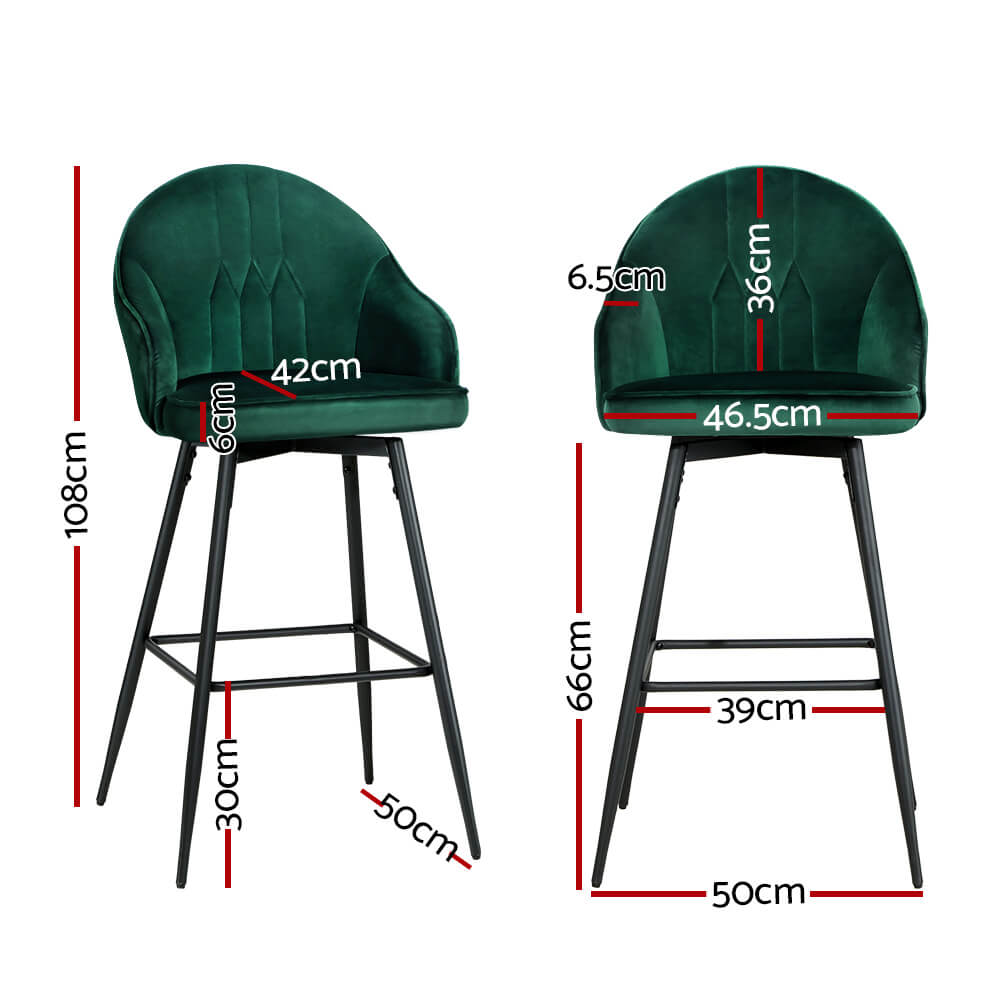 Modern Metal Green Velvet Bar Stools