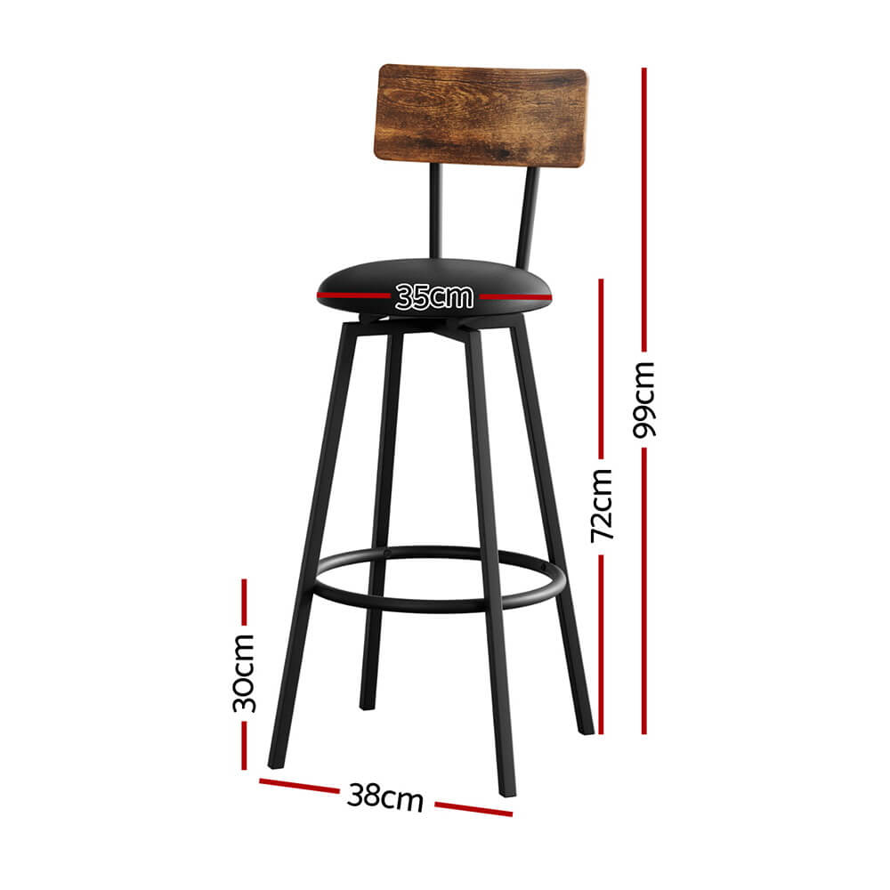 Industrial Metal Wooden 72cm Black Bar Stools