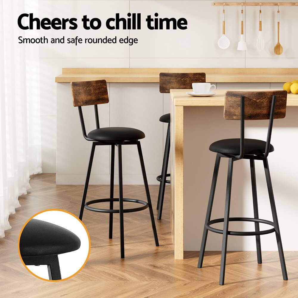 Industrial Metal Wooden 72cm Black Bar Stools