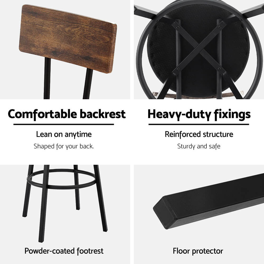 Industrial Metal Wooden 72cm Black Bar Stools