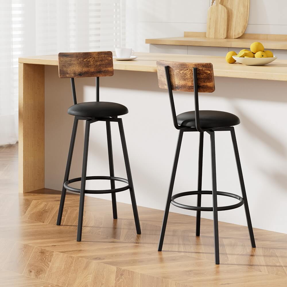 Industrial Metal Wooden 72cm Black Bar Stools