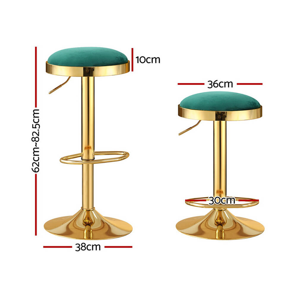Regan | Modern Metal Adjustable Green Velvet Bar Stools | Green