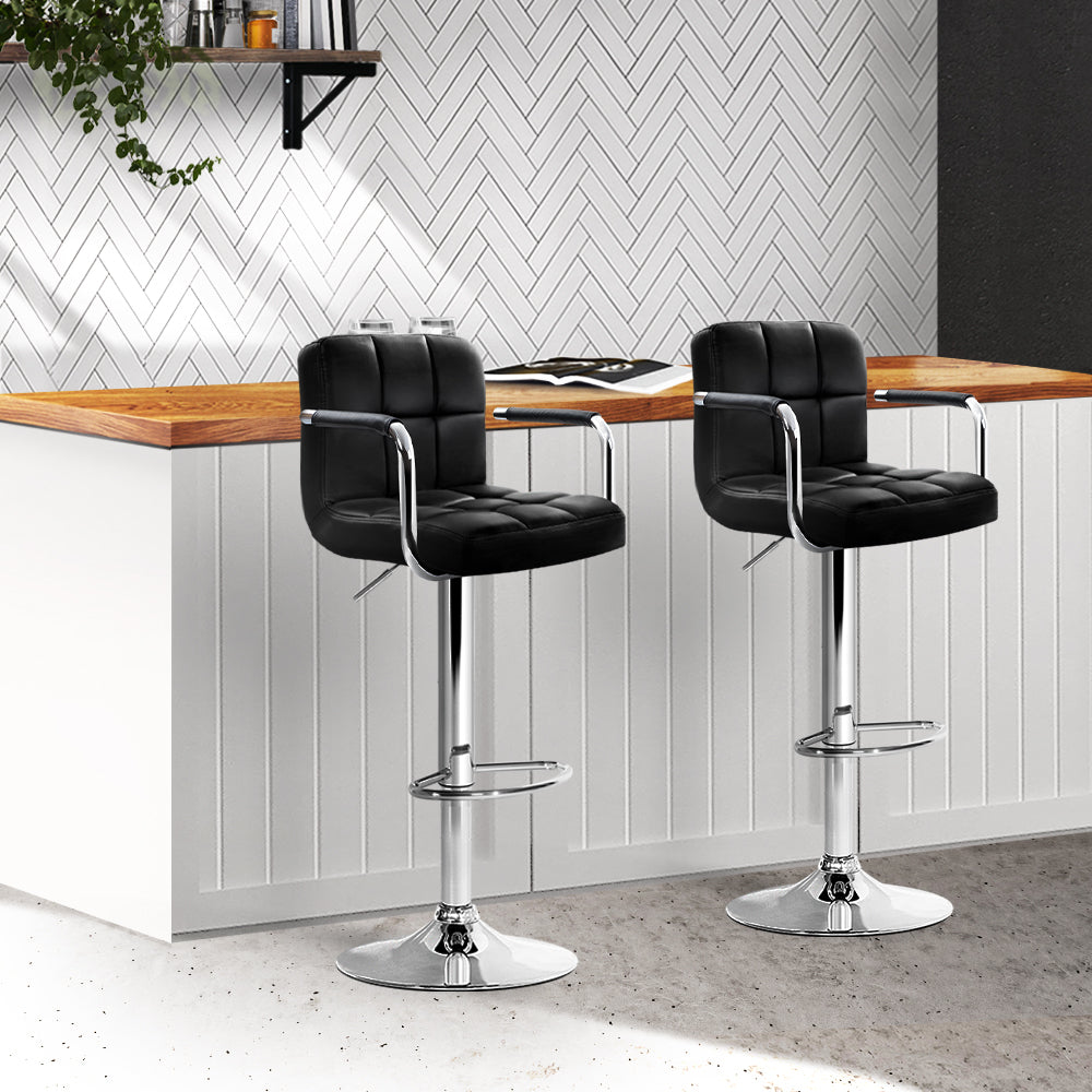 Ronan | Swivel Modern Black PU Leather Bar Stools With Arms | Set Of 2