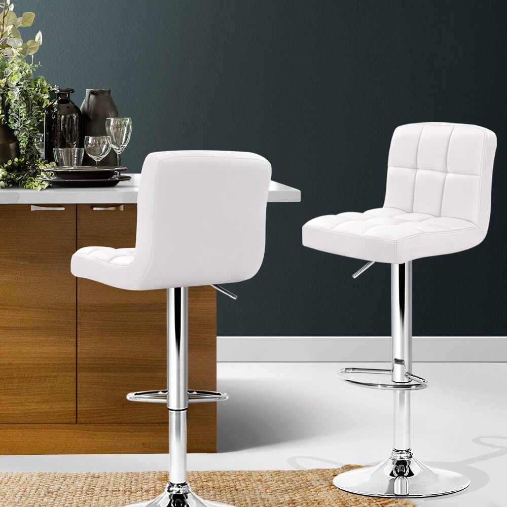 Ronan | Swivel Modern Black White PU Leather Bar Stools With Arms | White