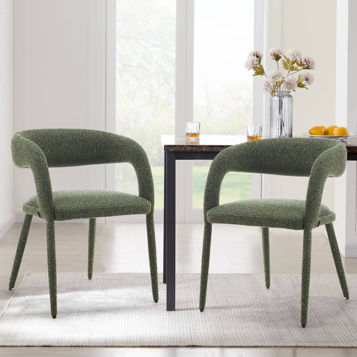 Sage | Modern Light Grey Pine Green Fabric Dining Chairs | Set Of 2 | Pine Green