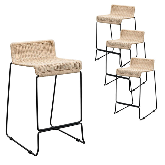 Sanctuary | Coastal Metal Rattan Bar Stools | Set Of 4 | Natural