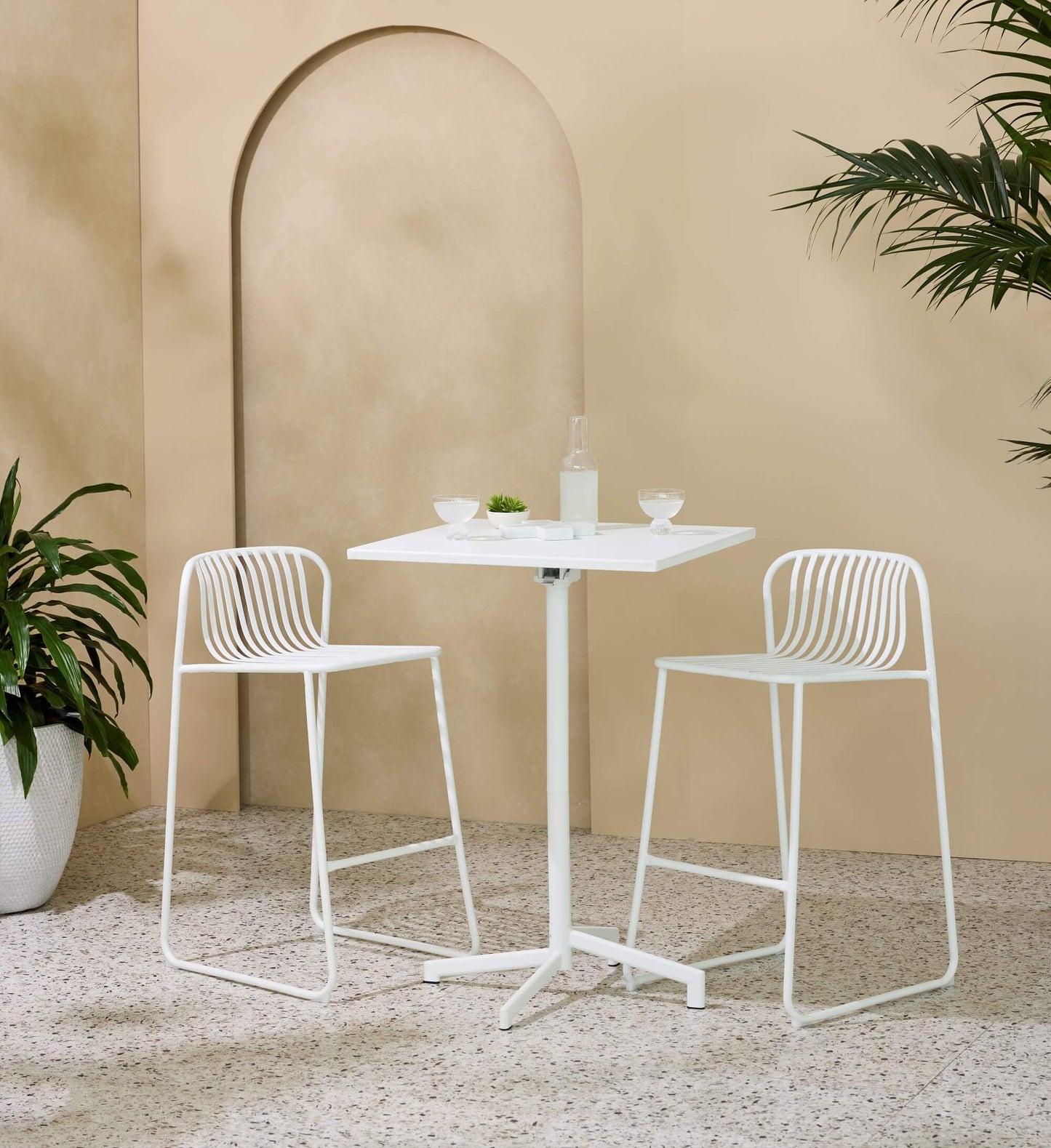 Santorini | Modern Metal Brown White Outdoor Bar Stools | Set Of 2 | White