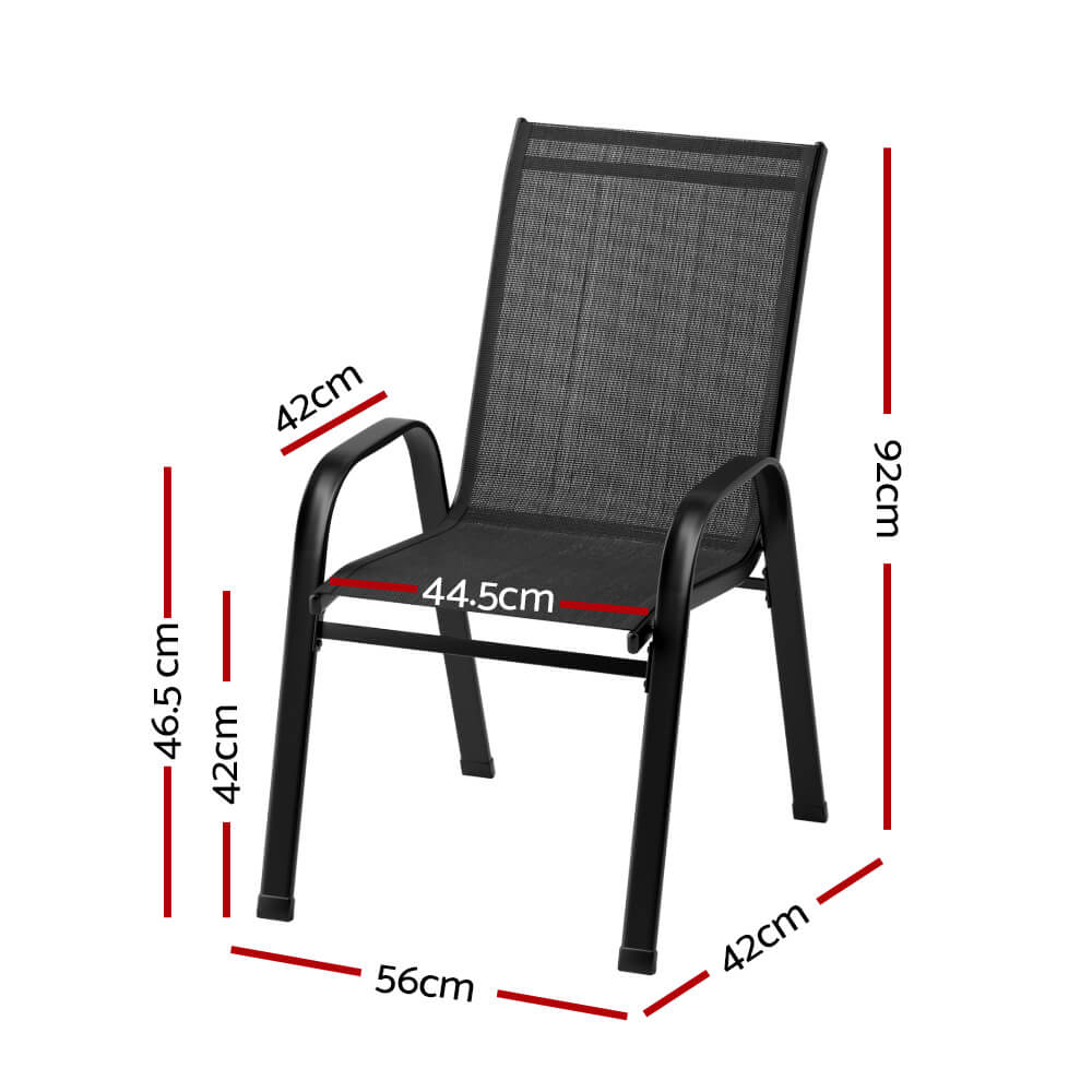 Savannah | Stackable Black Metal Outdoor Dining Chairs | Set Of 2 | Black
