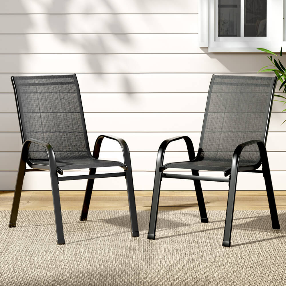 Savannah | Stackable Black Metal Outdoor Dining Chairs | Set Of 2 | Black