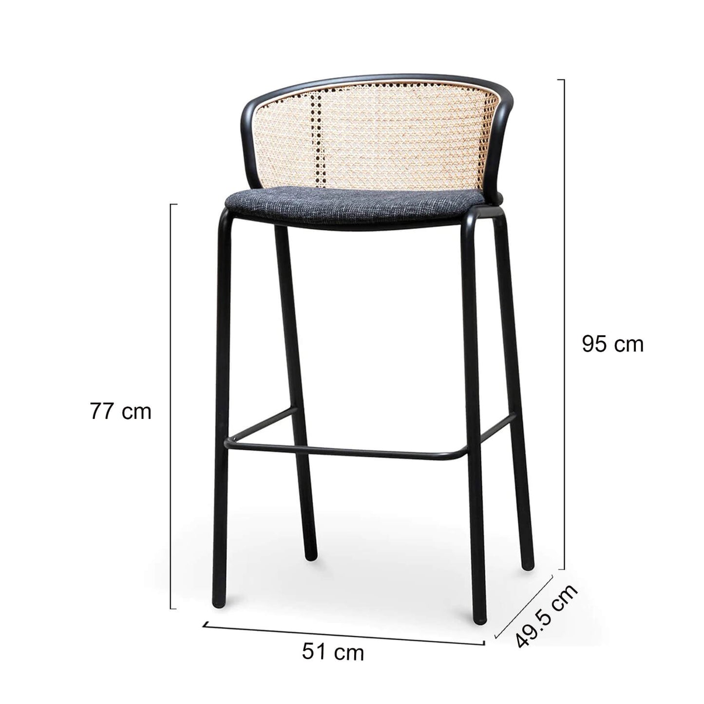 Seabreeze | Modern Metal Coastal Rattan Bar Stools | Set Of 4 | Grey