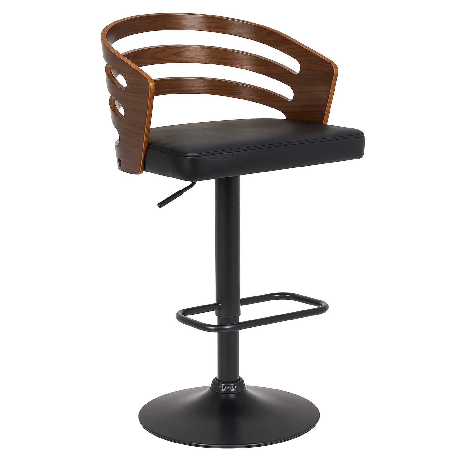 Modern Adjustable Black Walnut PU Leather Walnut Wooden Bar Stool | Brown