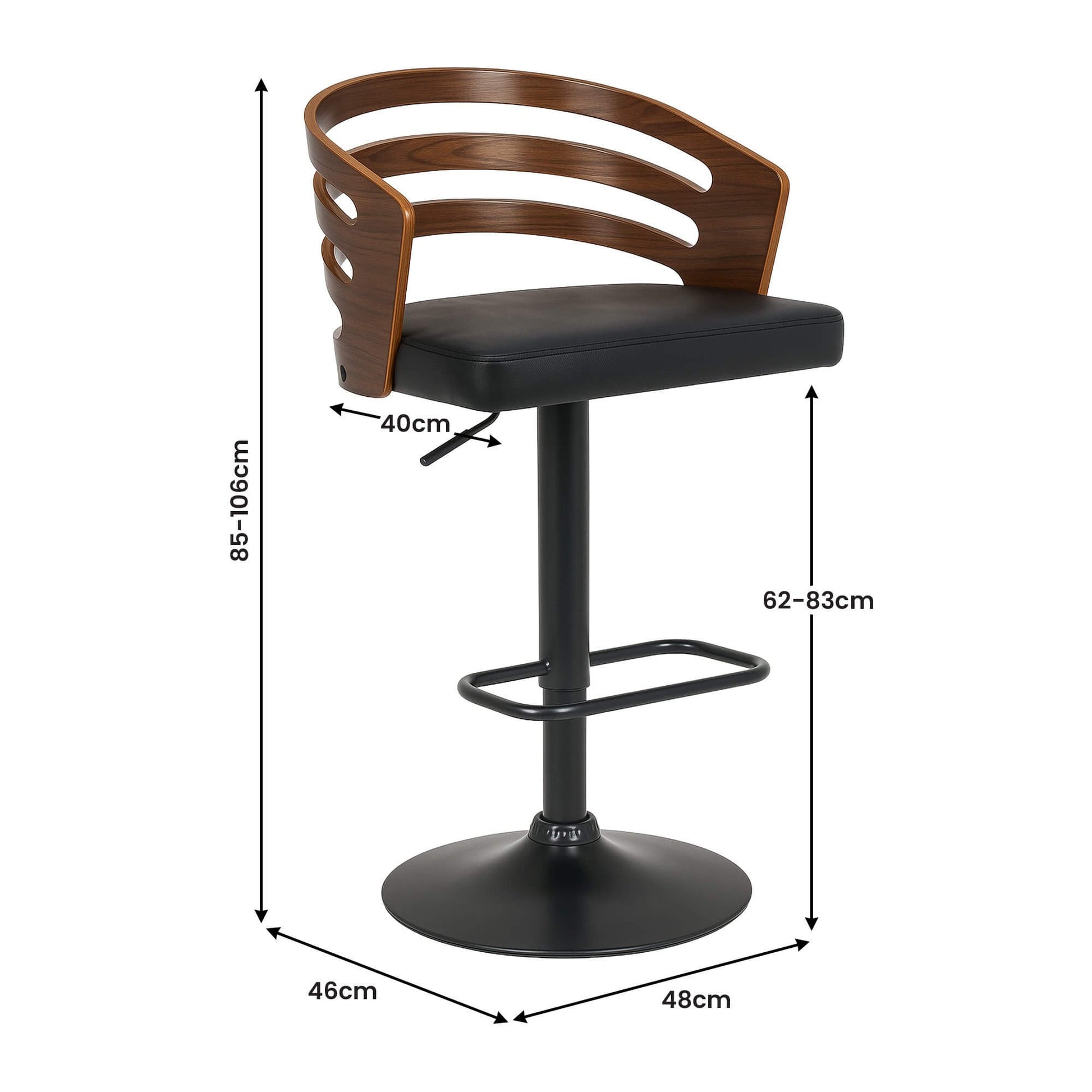 Modern Adjustable Black Walnut PU Leather Walnut Wooden Bar Stool | Brown