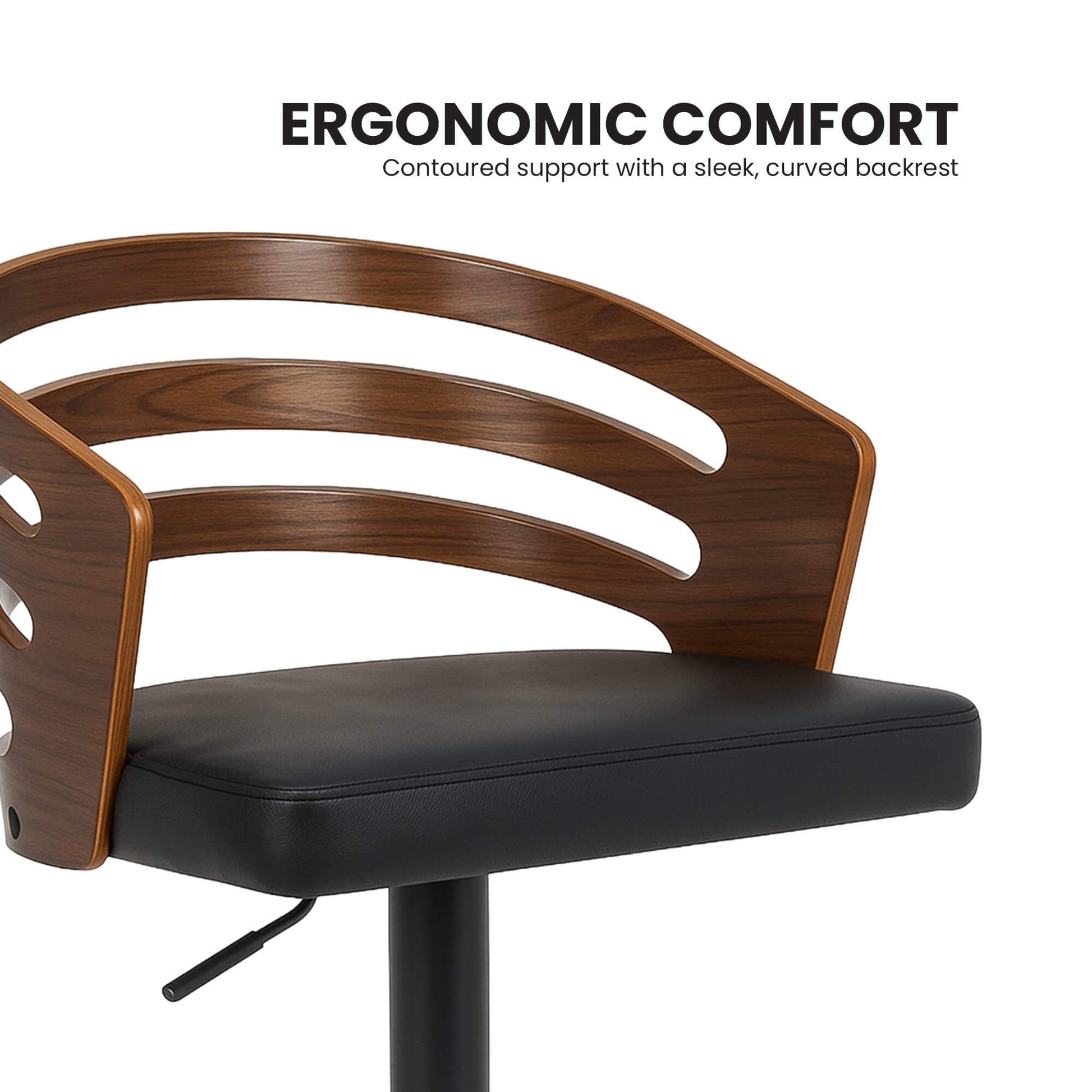 Modern Adjustable Black Walnut PU Leather Walnut Wooden Bar Stool | Brown