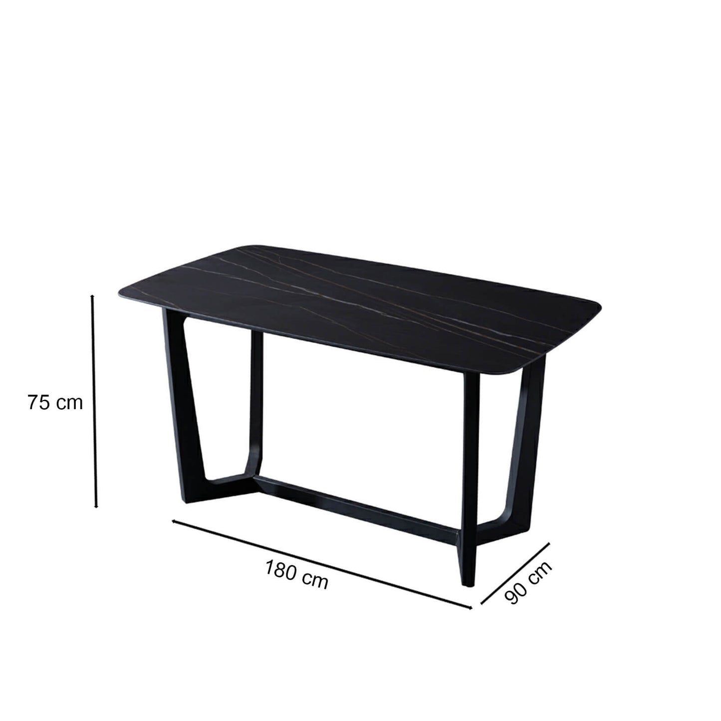 Seville | Steel Sintered Stone 1.8m Black Rectangular Dining Table | Black