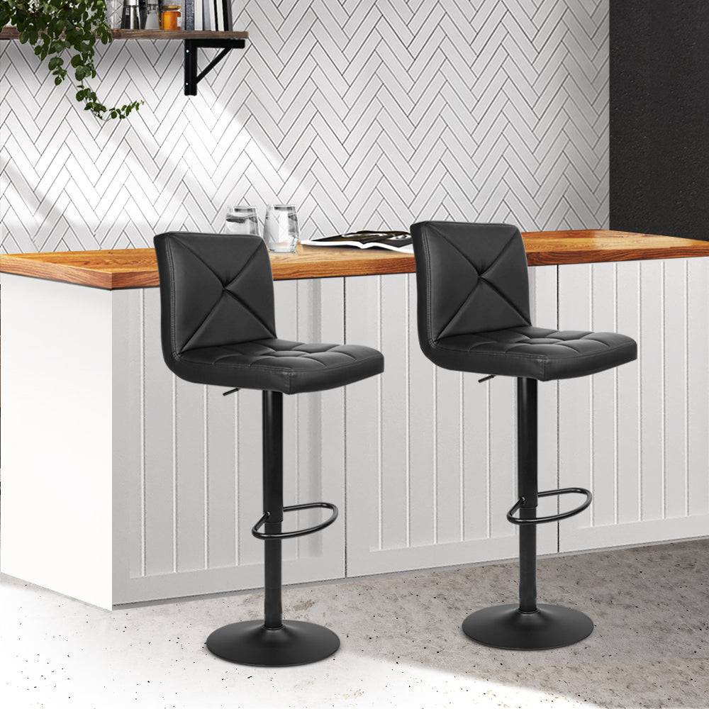 Strahan | Swivel Metal Modern Black PU Leather Bar Stools | Set Of 2