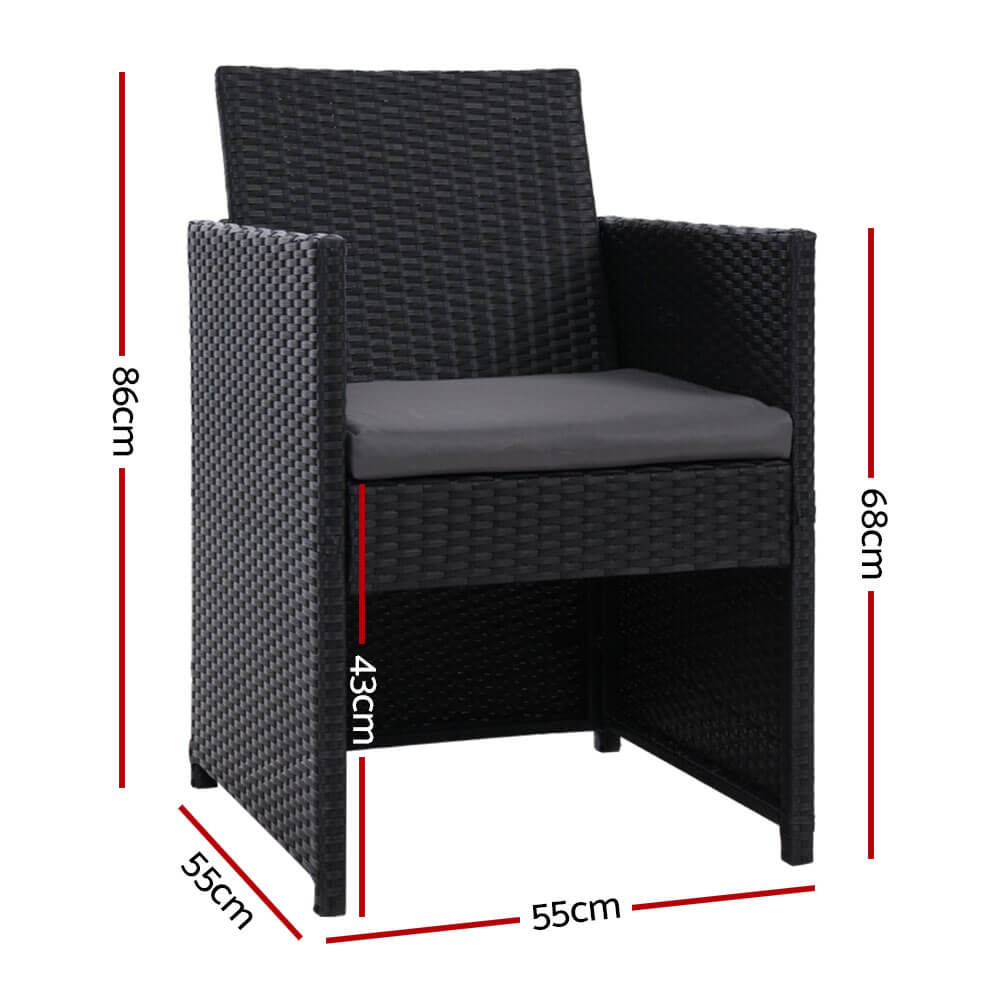 Sunnyhill | Black PE Wicker Outdoor Dining Chairs With Arms | Set Of 2 | Black