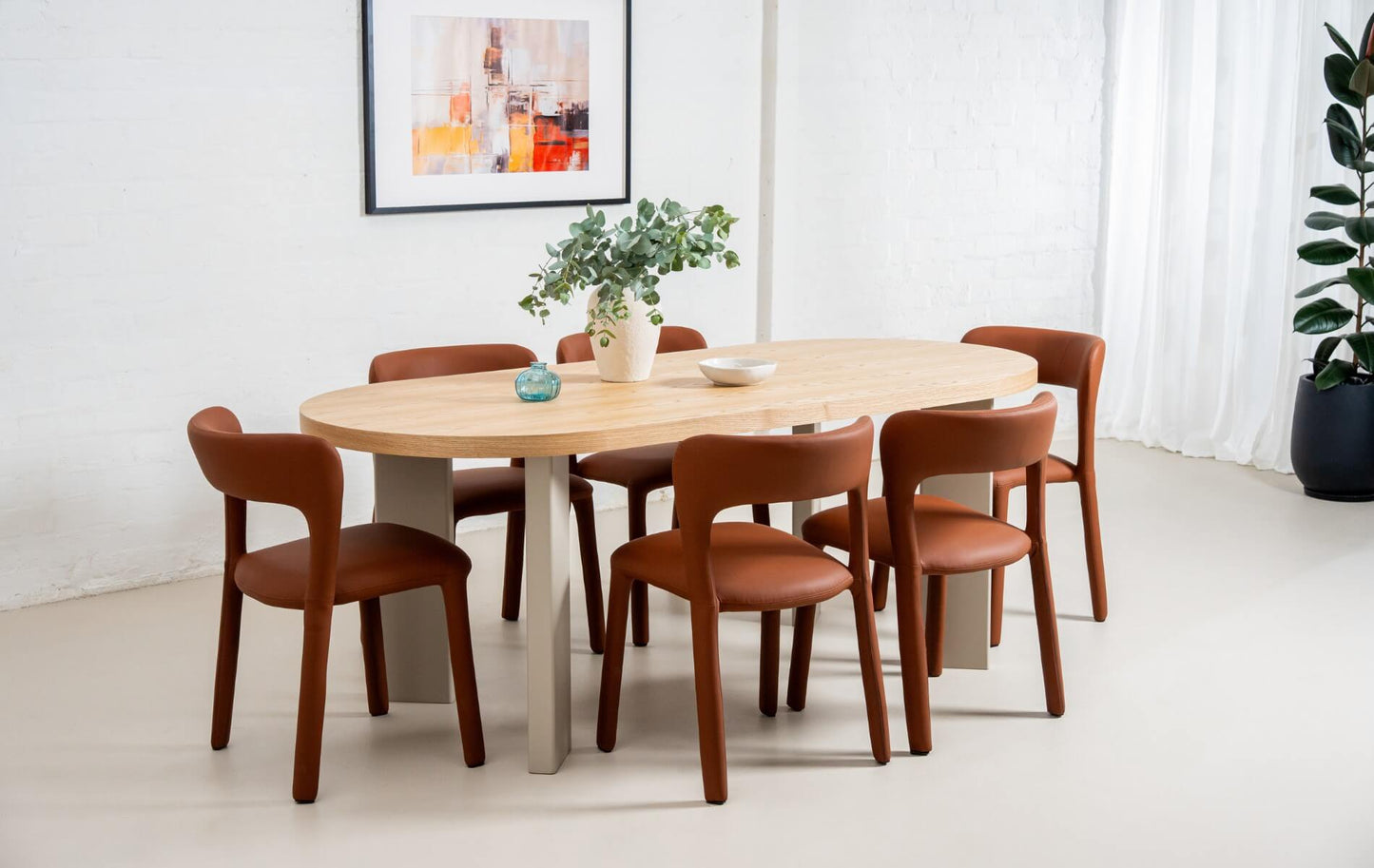 Bellevue | Coastal Modern Metal Grey Tan PU Leather Dining Chairs | Set Of 2 | Tan