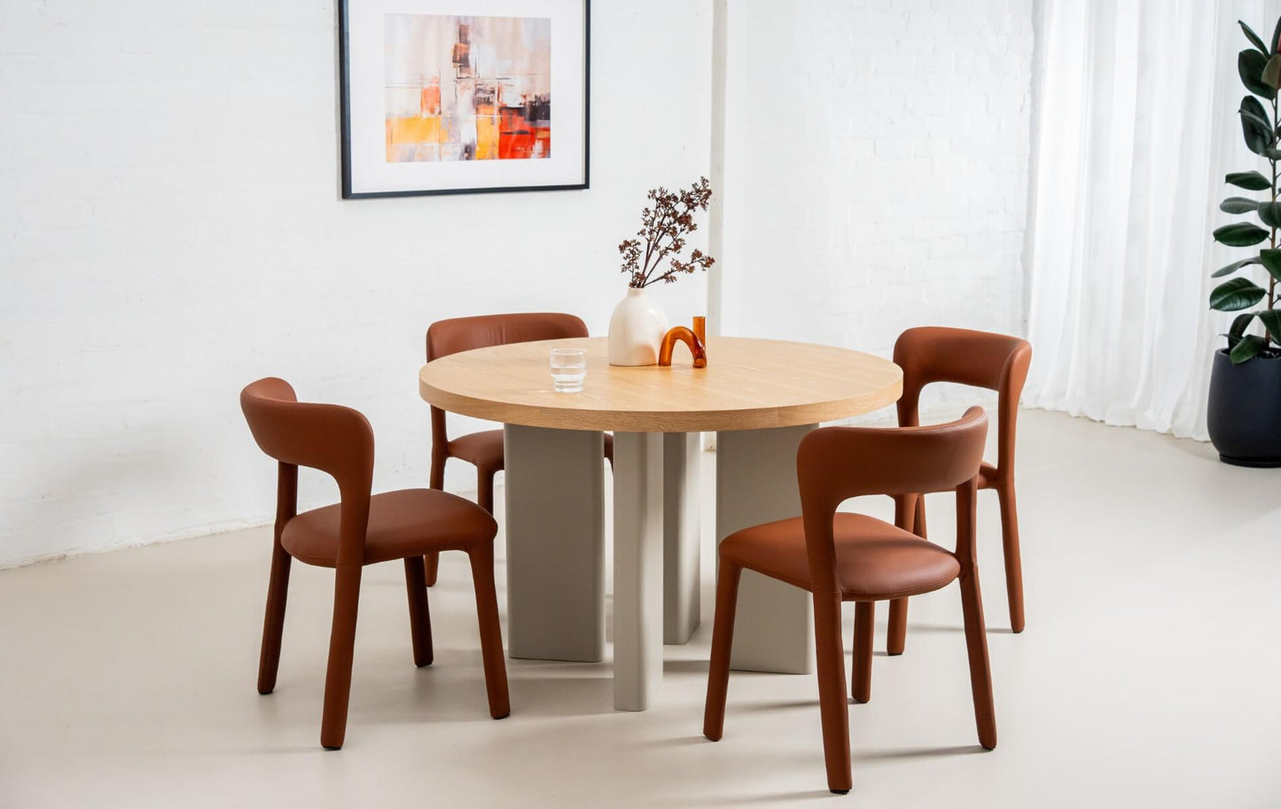 Bellevue | Coastal Modern Metal Grey Tan PU Leather Dining Chairs | Set Of 2 | Tan