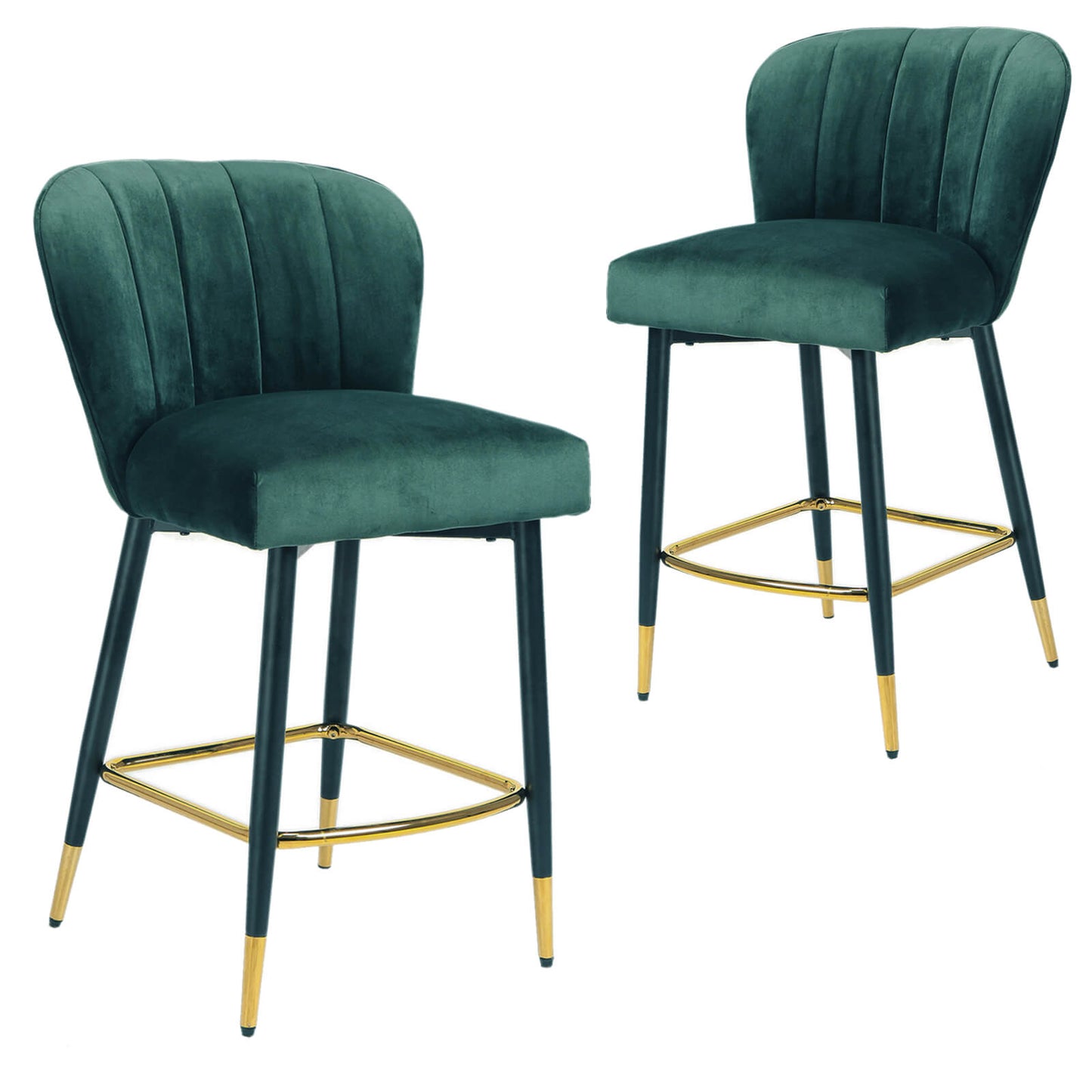 Taylor | Metal Modern Velvet Bar Stools | Set Of 2 | Green