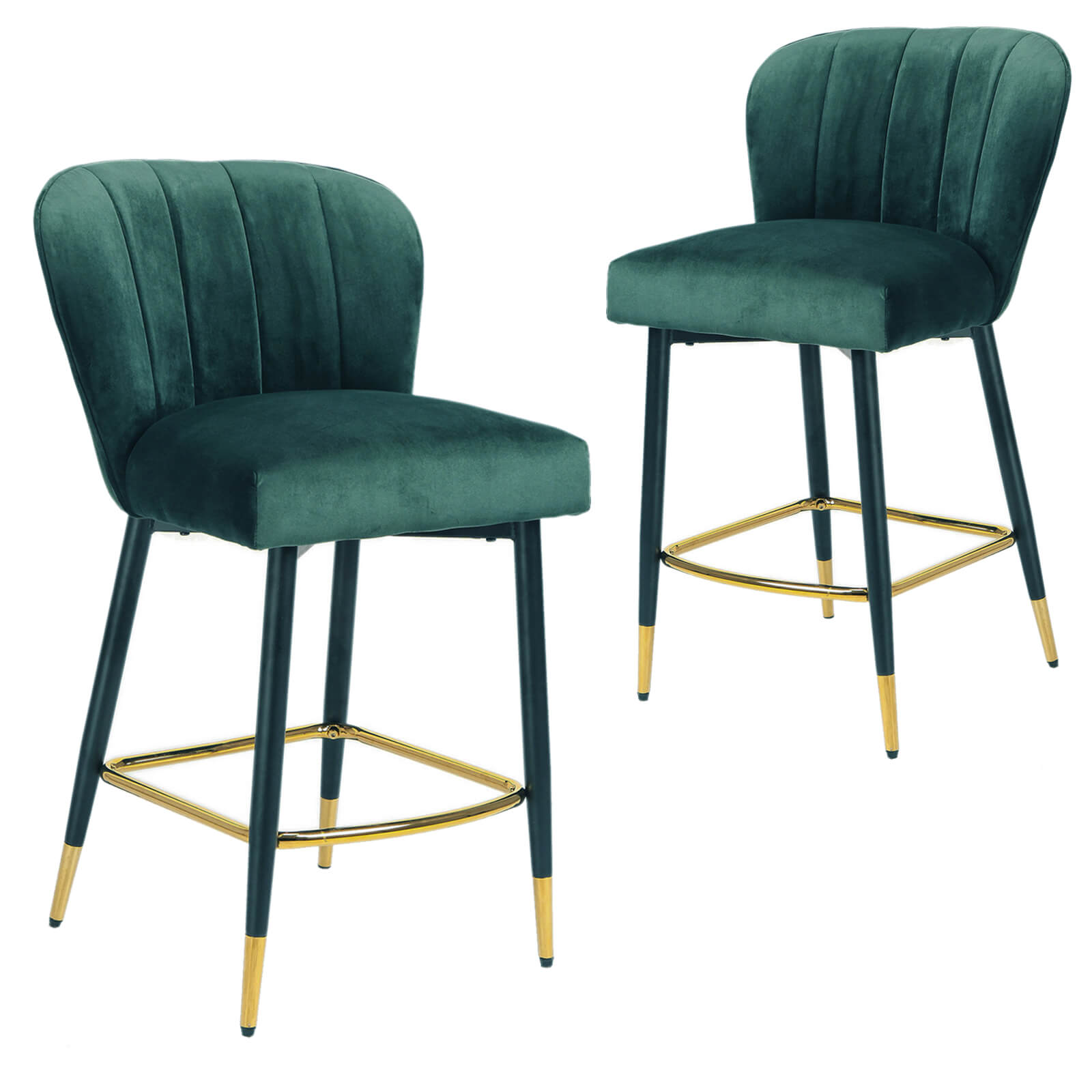 Taylor | Metal Modern Velvet Bar Stools | Set Of 2 | Green