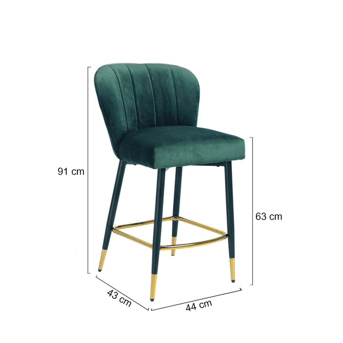 Taylor | Metal Modern Velvet Bar Stools | Set Of 2 | Green