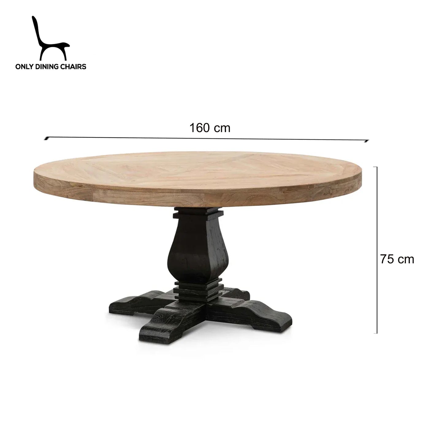 Torbay | 1.6m 4-6 Seater Natural Black Wooden Round Dining Table