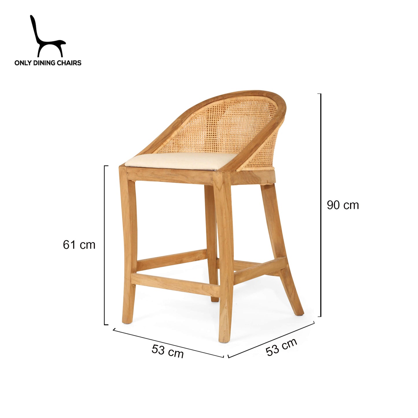 Coastal Teak Wood Natural Rattan Bar Stool | Natural