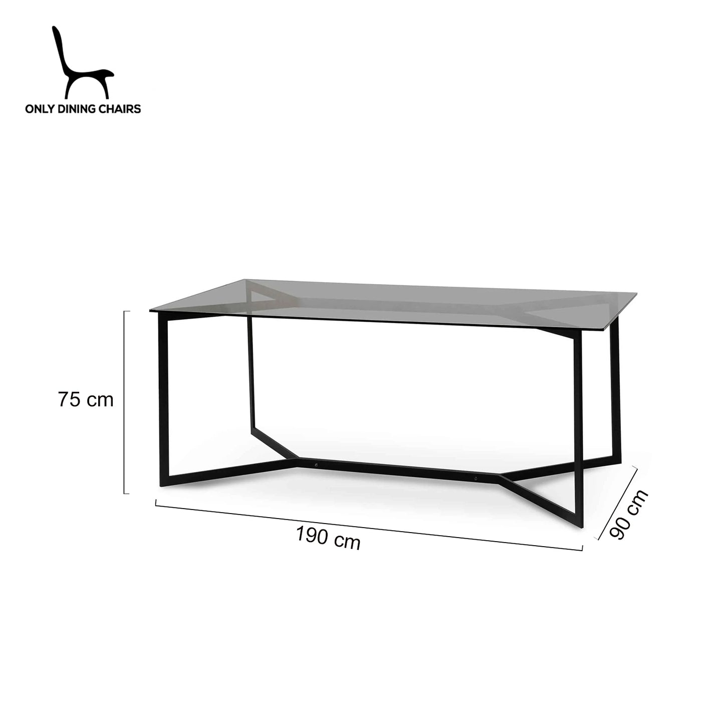 Trevean | Modern Metal 1.9m Rectangular Glass Dining Table
