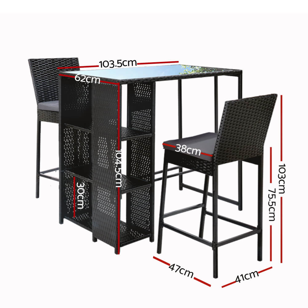 Whitehaven Baroosa | Coastal Black PE Wicker Outdoor Bar Stool Set | Black